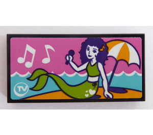 LEGO Schwarz Fliese 2 x 4 mit TV Screen mit Mermaid, Umbrella, Beach und Sea Aufkleber (87079)