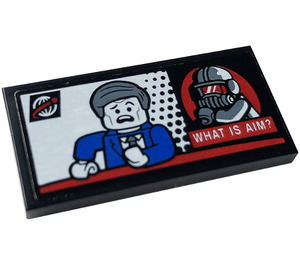 LEGO Black Tile 2 x 4 with 'WHAT IS AIM?', TV News Screen, AIM Agent Sticker (87079)