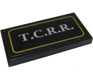 LEGO Black Tile 2 x 4 with White 'T.C.R.R.' in Gold Border Sticker (87079)