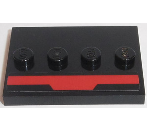 LEGO Black Tile 3 x 4 with Four Studs with Red Bar Sticker (17836)