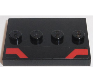 LEGO Black Tile 3 x 4 with Four Studs with two Angled Red Bars Sticker (17836)