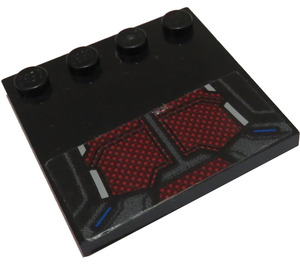 LEGO Black Tile 4 x 4 with Studs on Edge with Dark Red and Silver Body Armour Sticker (6179)