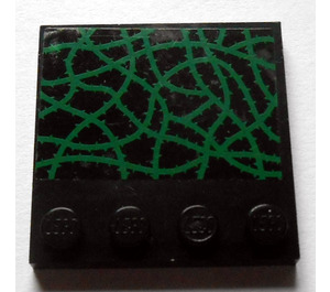 LEGO Black Tile 4 x 4 with Studs on Edge with Green Vines Sticker (6179)