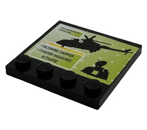 LEGO Black Tile 4 x 4 with Studs on Edge with Helicopter and Command Center Sticker (6179)
