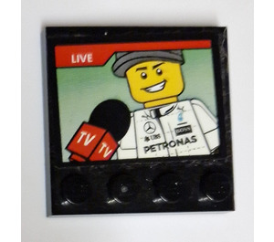 LEGO Schwarz Fliese 4 x 4 mit Bolzen auf Kante mit Live TV Screen mit Mercedes Petronas Driver Aufkleber (6179)