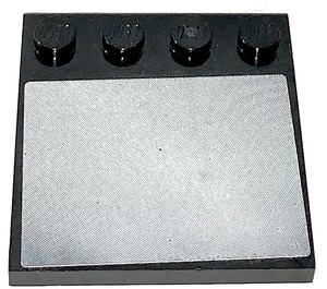 LEGO Black Tile 4 x 4 with Studs on Edge with Matt Silver rectangle Sticker (6179)