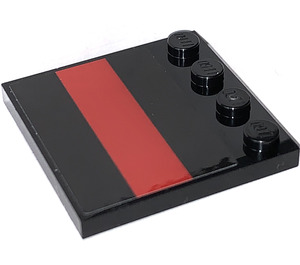 LEGO Noir Tuile 4 x 4 avec Goujons sur Bord avec rouge rectangle Autocollant (6179)