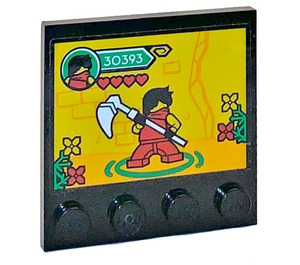 LEGO Schwarz Fliese 4 x 4 mit Bolzen auf Kante mit Screen mit fighting Ninja Video Game Aufkleber (6179)