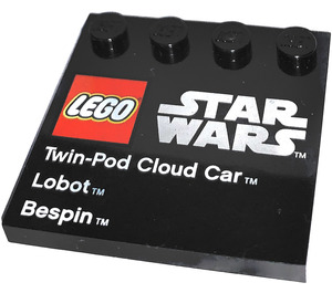 LEGO Schwarz Fliese 4 x 4 mit Noppen auf Kante mit Twin-Pod Cloud Auto, Lobot , Bespin (6179 / 73142)