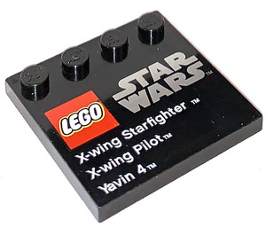 LEGO Svart Bricka 4 x 4 med Knoppar på Kant med X-Vinge Starfighter X-Vinge Pilot Yavin 4 (6179 / 73139)