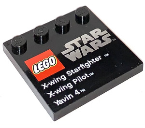LEGO Black Tile 4 x 4 with Studs on Edge with X-Wing Starfighter X-Wing Pilot Yavin 4 (6179 / 73139)