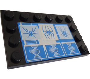 LEGO Black Tile 4 x 6 with Studs on 3 Edges with 3 Spiders and DNA Sticker (6180)