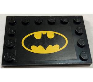 LEGO Black Tile 4 x 6 with Studs on 3 Edges with Batman Logo Sticker (6180)