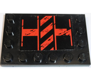 LEGO Black Tile 4 x 6 with Studs on 3 Edges with Black and Red Danger Stripes (Left) Sticker (6180)