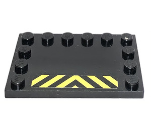 LEGO Black Tile 4 x 6 with Studs on 3 Edges with Black and Yellow Danger Stripes Sticker (6180)