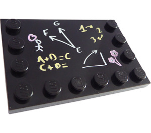 LEGO Sort Flise 4 x 6 med knops på 3 Edges med Blackboard og Chalk (6180 / 99944)