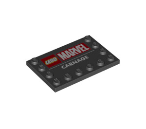 LEGO Black Tile 4 x 6 with Studs on 3 Edges with 'CARNAGE' and Marvel Logo (6180 / 77254)