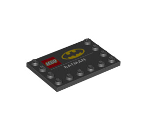 LEGO Schwarz Fliese 4 x 6 mit Noppen auf 3 Edges mit 'LEGO' und 'Batman' Logos und 'BATMAN' (6180 / 77219)