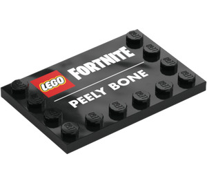 LEGO Sort Flise 4 x 6 med knops på 3 Edges med 'LEGO FORTNITE’ og ‘PEELY BONE' (6180)