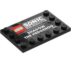 LEGO Black Tile 4 x 6 with Studs on 3 Edges with ‘LEGO SONIC THE HEDGEHOG’ and ‘SHADOW THE HEDGEHOG’ (6180 / 109335)