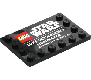 LEGO Schwarz Fliese 4 x 6 mit Noppen auf 3 Edges mit ‘LEGO STAR WARS‘ und ‘LUKE SKYWALKER’S Lichtschwert (RETURN von THE JEDI)’ (6180)