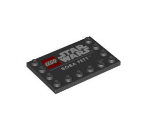 LEGO Black Tile 4 x 6 with Studs on 3 Edges with Lego / Star Wars Logos and Boba Fett (6180 / 67534)