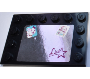 LEGO Black Tile 4 x 6 with Studs on 3 Edges with Livi Written on Mirror and Pictures from Set 41104 Sticker (6180)