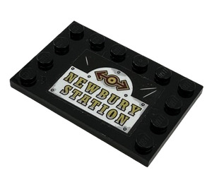 LEGO Zwart Tegel 4 x 6 met Studs Aan 3 Edges met 'NEWBURY STATION' Sticker (6180)