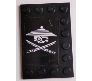 LEGO Black Tile 4 x 6 with Studs on 3 Edges with Ninja Skull and Crossed Swords Left Sticker (6180)