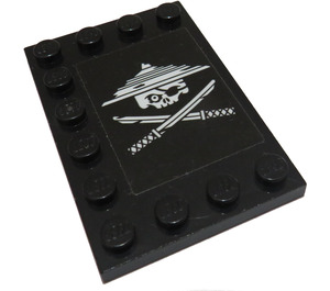 LEGO Black Tile 4 x 6 with Studs on 3 Edges with Ninja Skull with Crossed Swords Sticker (6180)