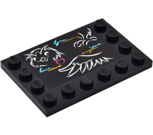 LEGO Black Tile 4 x 6 with Studs on 3 Edges with Owl on Chalkboard Sticker (6180)