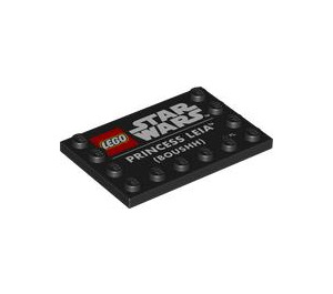 LEGO Black Tile 4 x 6 with Studs on 3 Edges with 'PRINCESS LEIA" and Star Wars Logo (6180 / 102790)