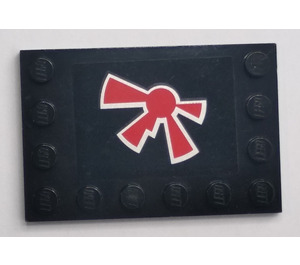 LEGO Black Tile 4 x 6 with Studs on 3 Edges with Red Jek-14 Insignia Pattern Sticker (6180)