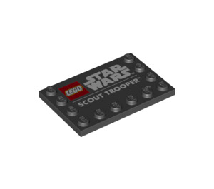 LEGO Black Tile 4 x 6 with Studs on 3 Edges with 'SCOUT TROOPER' and Star Wars Logo (6180 / 77281)