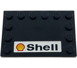 LEGO Noir Tuile 4 x 6 avec Goujons sur 3 Edges avec 'SHELL' Autocollant (6180)