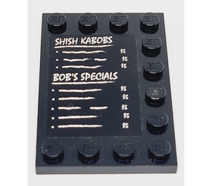 LEGO Schwarz Fliese 4 x 6 mit Bolzen auf 3 Edges mit 'SHISH KABOBS' und 'BOB'S SPECIALS' Muster Aufkleber (6180)