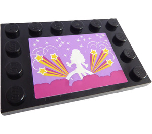 LEGO Black Tile 4 x 6 with Studs on 3 Edges with Singer and Stars Sticker (6180)