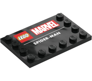 LEGO Svart Bricka 4 x 6 med Knoppar på 3 Edges med "SPIDER-Man" Marvel (6180 / 106204)