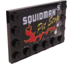 LEGO Zwart Tegel 4 x 6 met Studs Aan 3 Edges met Squidman's Pit Stop Sticker (6180)