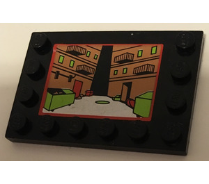 LEGO Black Tile 4 x 6 with Studs on 3 Edges with Street Alley Sticker (6180)