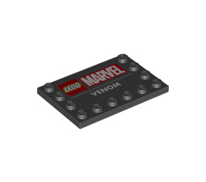 LEGO Black Tile 4 x 6 with Studs on 3 Edges with 'VENOM' and Marvel Logo (6180 / 77242)