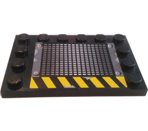 LEGO Black Tile 4 x 6 with Studs on 3 Edges with Vent, Rivets, and Yellow/Black Hazard Stripes (Pattern 1) Sticker (6180)
