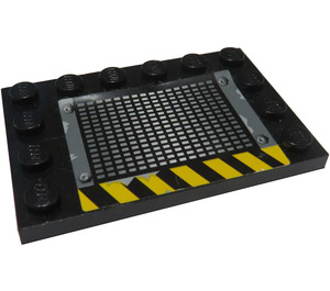 LEGO Black Tile 4 x 6 with Studs on 3 Edges with Vent, Rivets, and Yellow/Black Hazard Stripes (Pattern 2) Sticker (6180)
