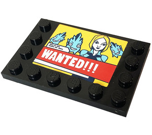 LEGO Black Tile 4 x 6 with Studs on 3 Edges with Woman, 'WANTED!!!' Sticker (6180)