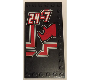 LEGO Black Tile 6 x 12 with Studs on 3 Edges with '24-7' and Rhino Facing Left Sticker (6178)