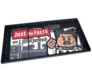 LEGO Black Tile 6 x 12 with Studs on 3 Edges with Just the Facts With J. Jonah Jameson Sticker (6178)