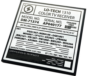 LEGO Black Tile 6 x 6 with Television Serial Model Number Panel Sticker with Bottom Tubes (10202)