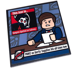LEGO Black Tile 6 x 6 with This Just in... Vampires Spotted on Subway PANIC as Garlic Supplies hit all time low Sticker with Bottom Tubes (10202)