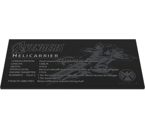 LEGO Black Tile 8 x 16 with Avengers Helicarrier Label Sticker with Bottom Tubes, Textured Top (90498)