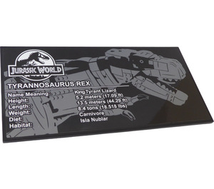 LEGO Black Tile 8 x 16 with 'JURASSIC WORLD', Information About 'TYRANNOSAURS REX' Sticker with Bottom Tubes, Textured Top (90498)